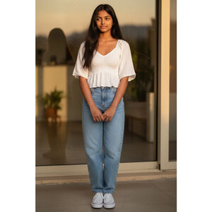 Hollister White Smocked Peplum Crop Top XL Boho Cottagecore